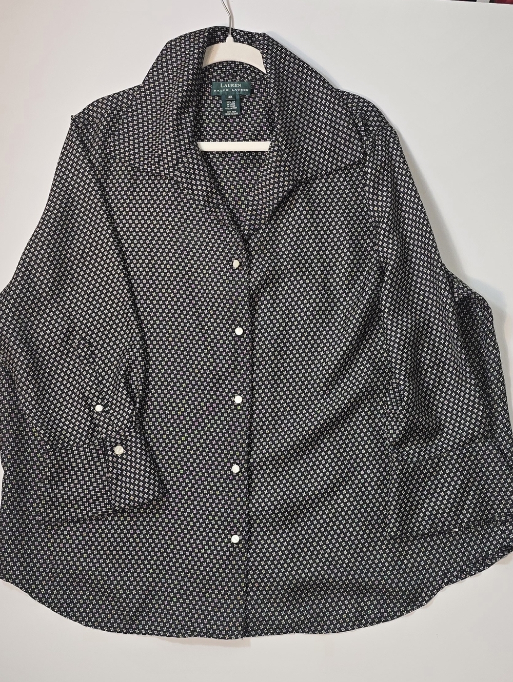 Lauren Ralph Lauren Black and White Printed Button-Down Blouse